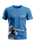 Blue men's T-shirt with 'Touch the Heights Himalayan' text and camouflage soldier graphic