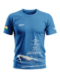 Blue Indian Navy t-shirt with ship graphic, Indian flag on sleeve, military style design