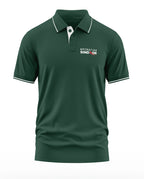 Dark green men's polo t-shirt with 'Operation SINDOOR' chest logo and white trim details.