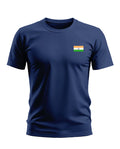 Navy blue men's t-shirt featuring small Indian flag chest print