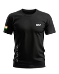 Black BSF men's t-shirt with Indian flag on sleeve and 'Duty Unto Death' text on side