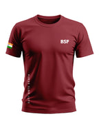 Maroon BSF men's t-shirt with Indian flag patch and 'Duty Unto Death' text on side