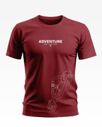 Maroon men's t-shirt with 'ADVENTURE FIND YOUR PEAK' text and climbing carabiner graphic