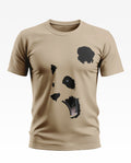 Beige men's t-shirt with black graphic panda face print, casual fashion wear