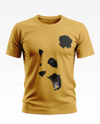 Yellow men's t-shirt with abstract roaring bear face graphic, short sleeves, crew neck