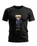 Black men’s t-shirt with cartoon bear in suit, sunglasses, and text 'I'm a spy who loves you'
