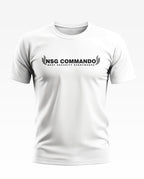 White men's t-shirt with NSG Commando Best Security Everywhere text and black leaf graphics