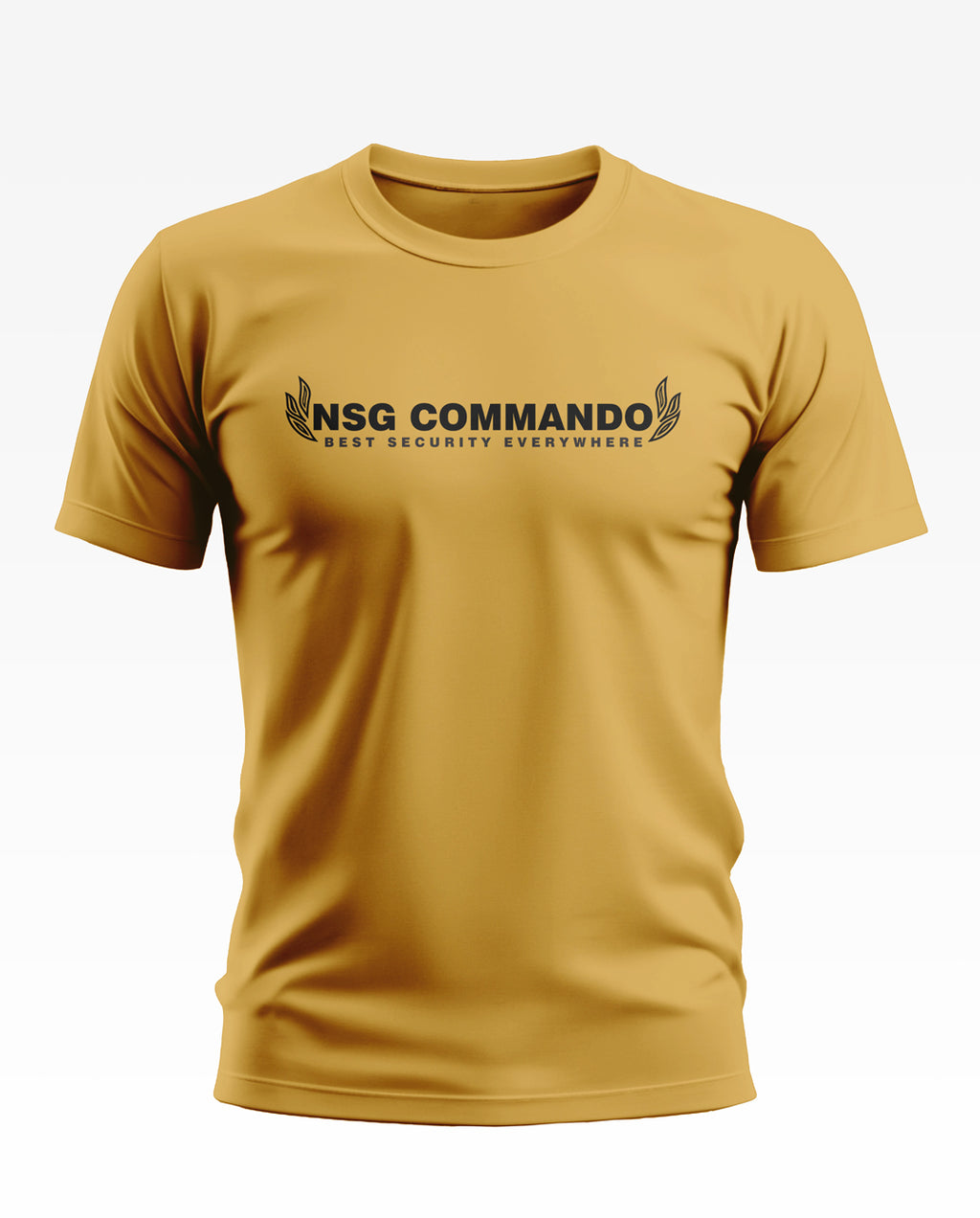 Yellow men's t-shirt with 'NSG Commando' and 'Best Security Everywhere' printed on front