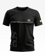Black CRPF men's t-shirt with 'Service and Loyalty' text, India flag on sleeve