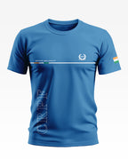 Blue CRPF T-shirt with 'SERVICE AND LOYALTY' text, Indian flag sleeve patch, and CRPF logo