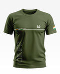 Olive green CRPF t-shirt with Service and Loyalty text, India flag patch on sleeve
