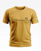 Yellow CRPF T-shirt with Service and Loyalty text, Indian flag patch on sleeve, men's casual wear