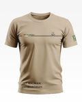 Beige men's t-shirt featuring '9th Jat Regiment' text and military-inspired graphics