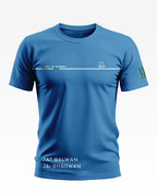 Blue men's t-shirt featuring '9th Jat Regiment' and 'Jat Balwan Jai Bhagwan' printed design.