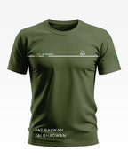 Olive green men's t-shirt with '9th Jat Regiment' and 'Jat Balwan Jai Bhagwan' printed on front