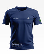 Navy blue men's t-shirt with '9th Jat Regiment' text, white stripe, and green sleeve print.