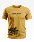 Yellow men's t-shirt with 'Royal Rider' text and black motorcycle graphic print, front view