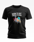 Black men's graphic t-shirt with 'Born to Bat Forced to Work' cricket and office design