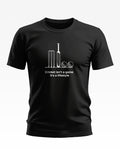 Black men's t-shirt with cricket bat, stumps, balls graphic and 'Cricket isn’t a game it’s a lifestyle' text