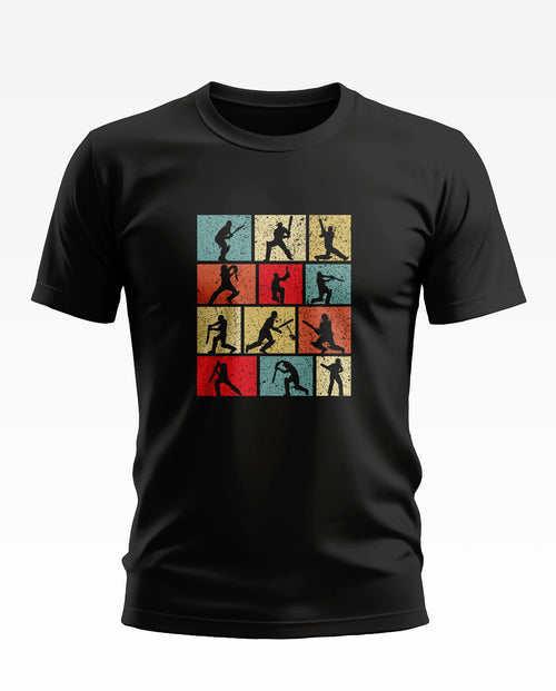 Black t-shirt with vintage army soldier silhouettes in colored grid pattern for men