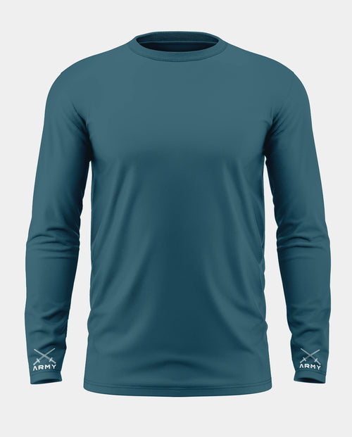 Men's blue full sleeve t-shirt with ARMY text and crossed swords on cuffs