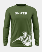 Olive green full sleeve t-shirt with SNIPER text and white army sniper graphic print