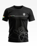 Black men's t-shirt with Sikh Regiment and Indian flag detailing, line art of soldier aiming rifle