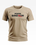 Beige men's t-shirt with 'Operation Sindoor' text and red graphic on front, army style