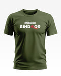 Olive green men's t-shirt with 'OPERATION SINDOOR' text and red graphic on chest