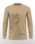 Beige men's full sleeve t-shirt with leopard face graphic and 'Boundless Hunt' text.