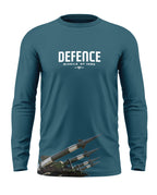 Blue full sleeve men's t-shirt with 'Defence Missile of India' text and missile graphic print