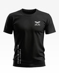 Black men's t-shirt with Assam Rifles logo and 'Friends of the Hill People' text design
