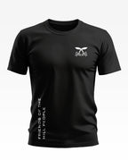 Black men's t-shirt with Assam Rifles logo and 'Friends of the Hill People' text design