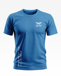Blue men's t-shirt with 'Assam Rifles' logo and 'Friends of the Hill People' text design