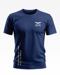 Navy blue men's T-shirt with Assam Rifles crest and 'Friends of the Hill People' text