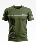 Olive green men's CISF t-shirt with Indian flag sleeve and protection and security text