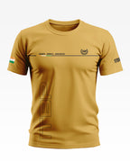 Yellow men's ITBP t-shirt with Indian flag patch and printed slogans, army-inspired design