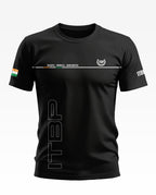 Black men's ITBP t-shirt with Indian flag on sleeve, white slogan and ITBP lettering.