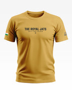 Yellow men's t-shirt with 'THE ROYAL JATS UNITY AND VALOUR' text and Indian flag sleeve print