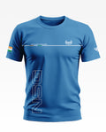 Blue men's t-shirt with NSG logo, 'Best Security Everywhere' slogan, and Indian flag sleeve detail