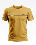 Yellow men's graphic t-shirt with NSG text, Indian flag sleeve patch, bold military design