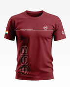Maroon men's t-shirt with SSB text, Indian flag patch, and security and brotherhood graphics