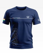 Navy blue men's t-shirt with SSB logo, Security and Brotherhood text, and Indian flag on sleeve