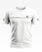 White men's t-shirt with SSB logo, 'Security and Brotherhood' text, and Indian flag on sleeve