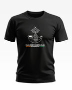 Black Rajputana Rifles t-shirt with white crest, 'Raja Ram Chandra Ki Jai' text, short sleeves