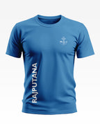 Blue men's t-shirt with RAJPUTANA text and regimental crest on chest, front view