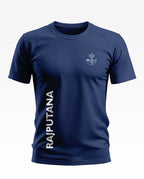 Navy blue men's t-shirt with RAJPUTANA text and regimental crest graphic on chest