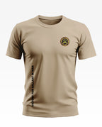 Beige men's t-shirt with Jungle Warriors Cobra logo and Victory for Gallant in War text