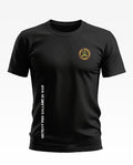 Black men's t-shirt with Jungle Warriors Cobra army-inspired chest logo and victory slogan print