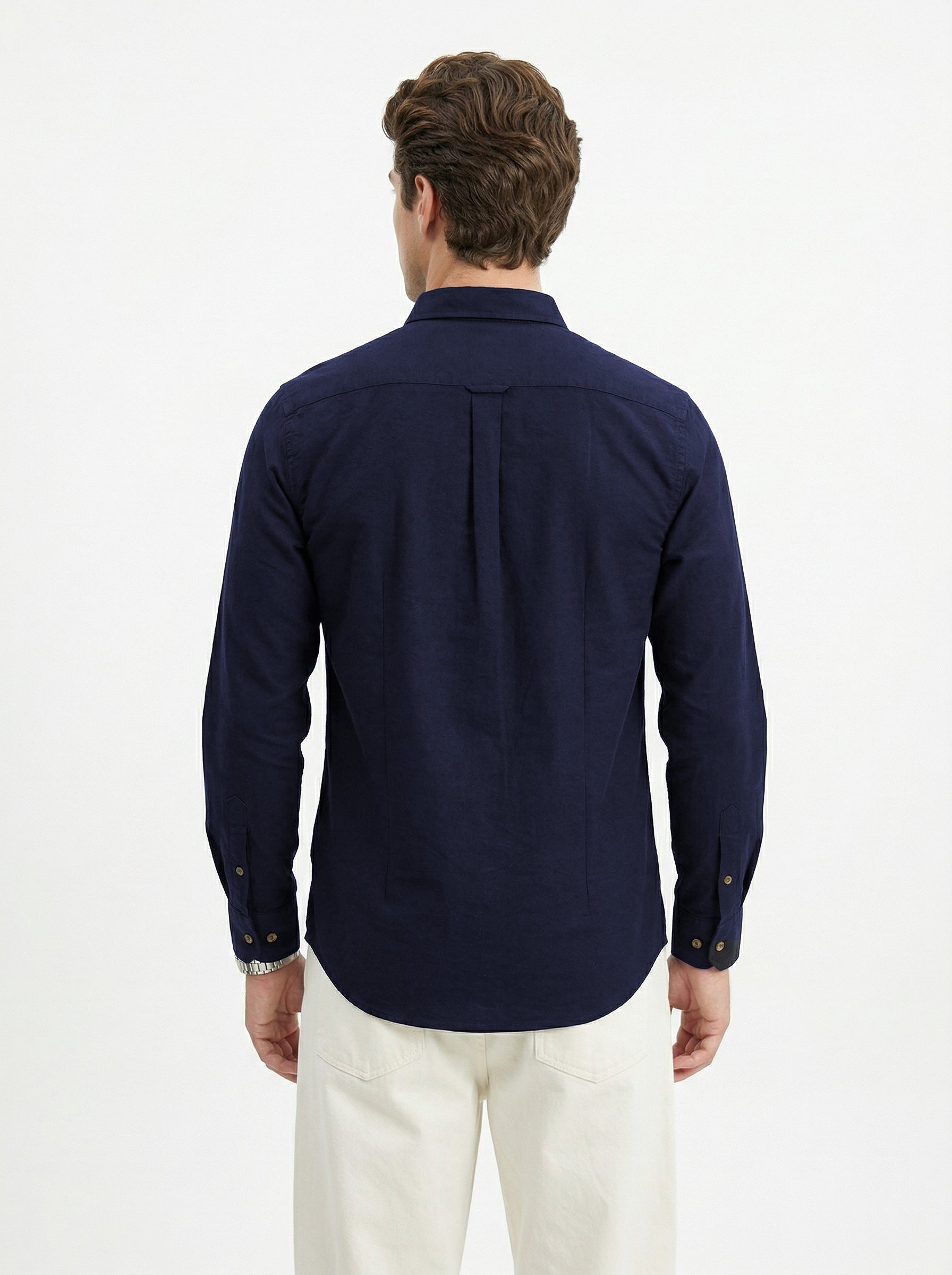 Full-Sleeve Breeze Linen Shirt in Navy Blue